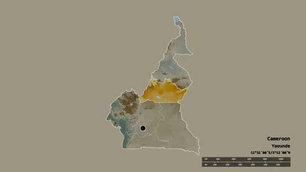 카메룬의 형태와 중심의 그리고 아다마 지역의 지역이 라벨이요 렌더링 — 스톡 사진