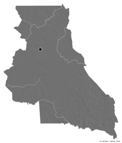 東の形 カメルーンの地域 その首都と白の背景に隔離されました 標高マップ 3Dレンダリング — ストック写真