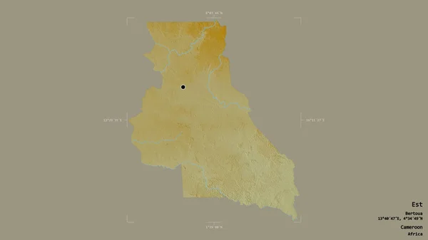東の地域 カメルーンの地域は 洗練された境界ボックス内の強固な背景に隔離されました ラベル 地形図 3Dレンダリング — ストック写真