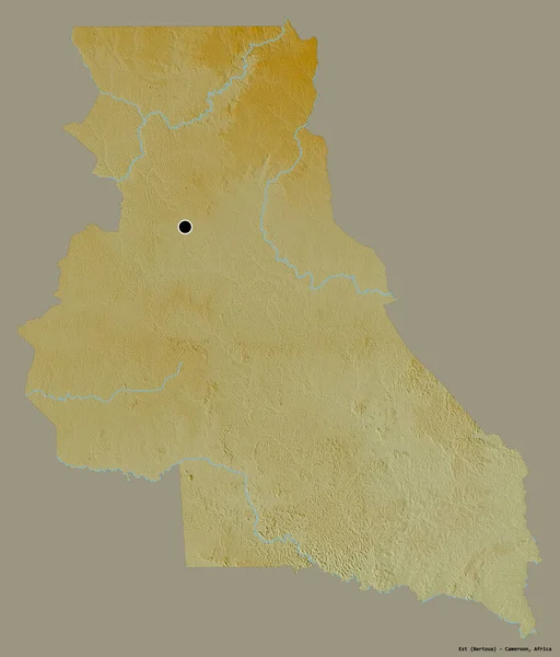 東の形 カメルーンの地域 その資本金は 固体色の背景に隔離されています 地形図 3Dレンダリング — ストック写真