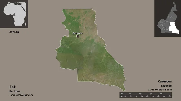 東の形 カメルーンの地域 その首都 距離スケール プレビューおよびラベル 衛星画像 3Dレンダリング — ストック写真