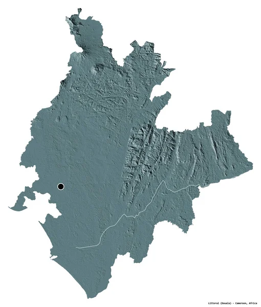白地に首都を孤立させ カメルーンの地方である沿岸部の形状 色の標高マップ 3Dレンダリング — ストック写真
