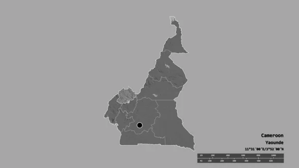 主要な地域部門と分離されたノース アウト地域とカメルーンの荒廃した形 ラベル 標高マップ 3Dレンダリング — ストック写真