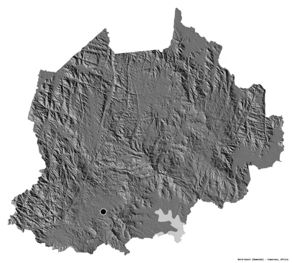 喀麦隆西北部的形状 首都为白色背景 与世隔绝 Bilevel高程图 3D渲染 — 图库照片