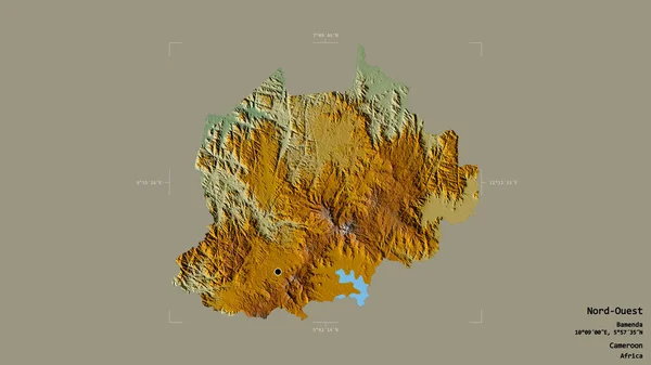 カメルーンの北東部の地域は 洗練された境界線の箱の中にしっかりとした背景に隔離されています ラベル 地形図 3Dレンダリング — ストック写真