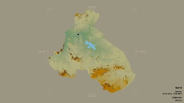 カメルーンの北部の地域は 洗練された境界線の箱の中にしっかりとした背景に隔離されています ラベル 地形図 3Dレンダリング — ストック写真