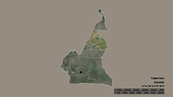 喀麦隆以首都 主要区域分部和分隔的北部地区为首都的退化形态 卫星图像 3D渲染 — 图库照片