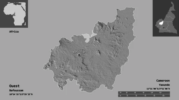 Форма Уэста Регион Камеруна Столица Шкала Расстояний Предварительные Просмотры Метки — стоковое фото