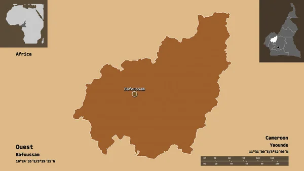 Tvar Ouest Region Kamerun Jeho Hlavní Město Měřítko Vzdálenosti Náhledy — Stock fotografie