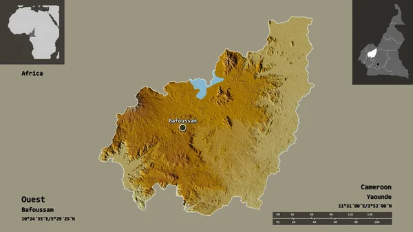 Shape Ouest Region Von Kamerun Und Seine Hauptstadt Entfernungsskala Vorschau — Stockfoto