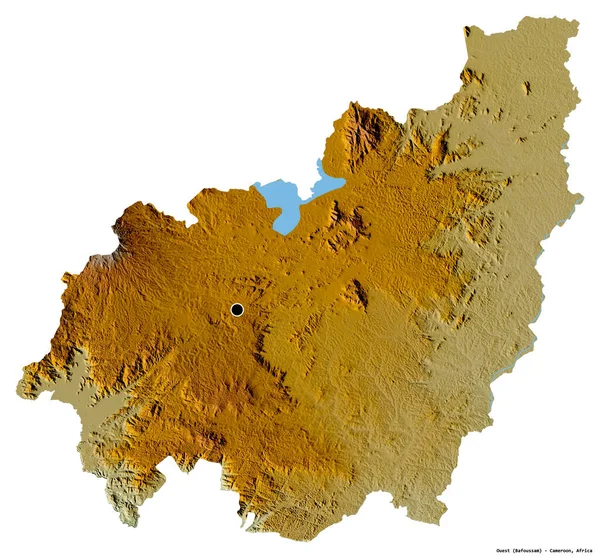カメルーン州の東部の形で その首都は白い背景に隔離されています 地形図 3Dレンダリング — ストック写真