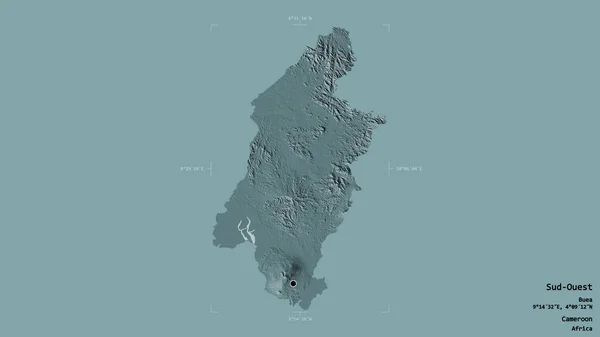 Området Sud Ouest Regionen Kamerun Isolerat Solid Bakgrund Georefererad Avgränsningsbox — Stockfoto