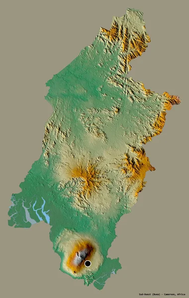 カメルーン州の州域であるサッド アウトの形で その首都はしっかりとした色の背景に孤立しています 地形図 3Dレンダリング — ストック写真