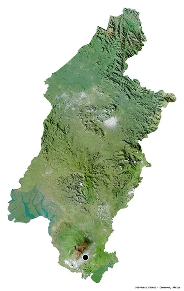 喀麦隆西南部的形状 首都为白色背景 与外界隔绝 卫星图像 3D渲染 — 图库照片