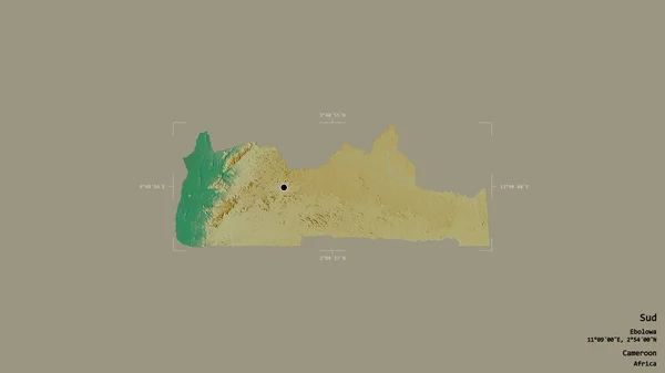 喀麦隆南部地区 在一个地理参考方块中 在坚实的背景下被隔离 地形浮雕图 3D渲染 — 图库照片