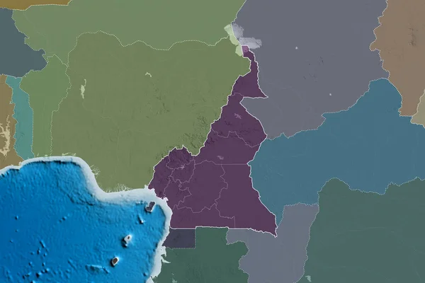 Расширенная Территория Камеруна Странами Международными Региональными Границами Цветная Карта Высоты — стоковое фото