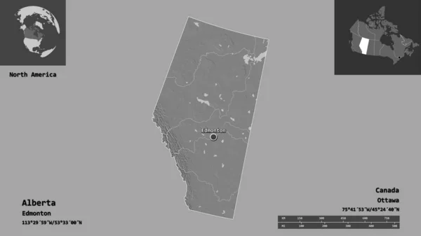 Forme Alberta Province Canada Capitale Échelle Distance Aperçus Étiquettes Carte — Photo