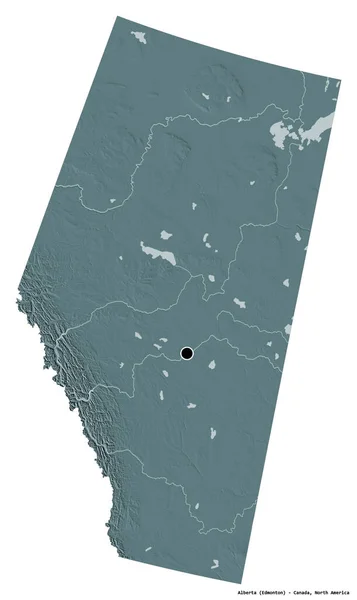 加拿大艾伯塔省的形状 其首都被白色背景隔离 彩色高程图 3D渲染 — 图库照片