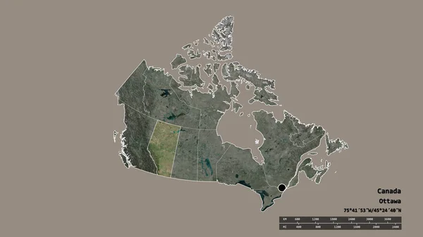 Forme Désaturée Canada Avec Capitale Principale Division Régionale Région Séparée — Photo