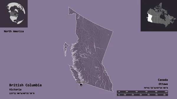 Forme Colombie Britannique Province Canada Capitale Échelle Distance Aperçus Étiquettes — Photo