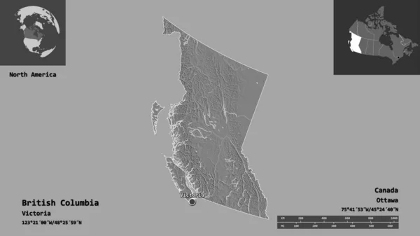 Forma Columbia Británica Provincia Canadá Capital Escala Distancia Vistas Previas — Foto de Stock