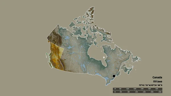 Kanada Kiszáradt Alakja Fővárosával Regionális Divízióval Szétválasztott Brit Columbia Területtel — Stock Fotó