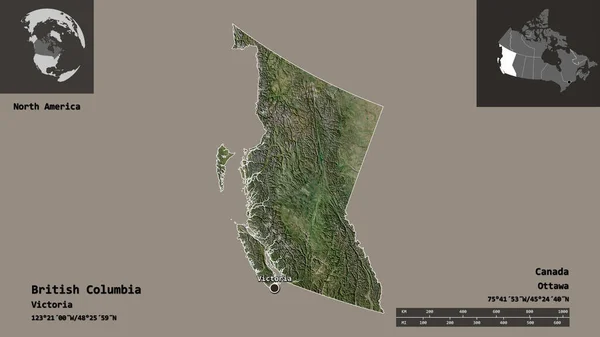 Shape British Columbia Province Canada Its Capital Distance Scale Previews — Stock Photo, Image