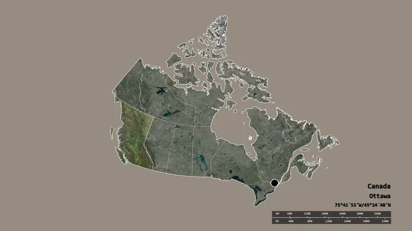Kanada Kiszáradt Alakja Fővárosával Regionális Divízióval Szétválasztott Brit Columbia Területtel — Stock Fotó