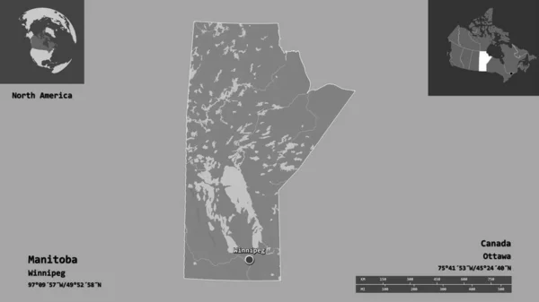 Forma Del Manitoba Provincia Del Canada Sua Capitale Scala Distanza — Foto Stock