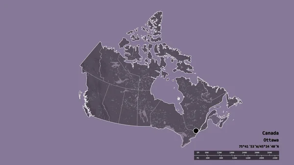 Zdesperowany Kształt Kanady Stolicą Głównym Oddziałem Regionalnym Oddzielonym Obszarem Nowego — Zdjęcie stockowe
