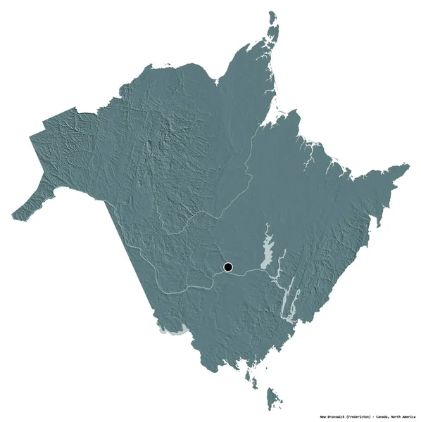 加拿大新不伦瑞克的形状 其首都被白色背景隔离 彩色高程图 3D渲染 — 图库照片