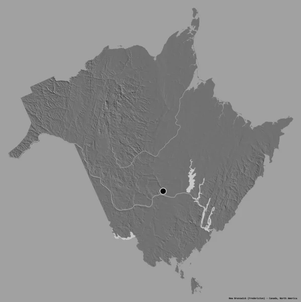 カナダの州 ニューブランズウィック州の形で その首都はしっかりとした色の背景に隔離されています 標高マップ 3Dレンダリング — ストック写真