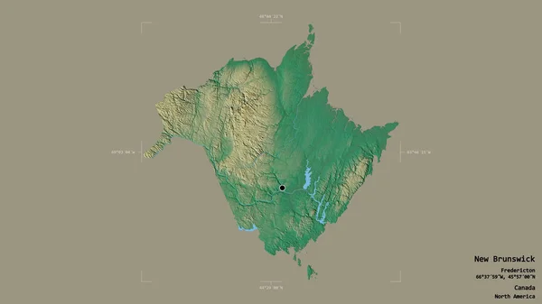 加拿大新不伦瑞克省的一个地区 在一个地理参照框的坚实背景下被隔离 地形浮雕图 3D渲染 — 图库照片