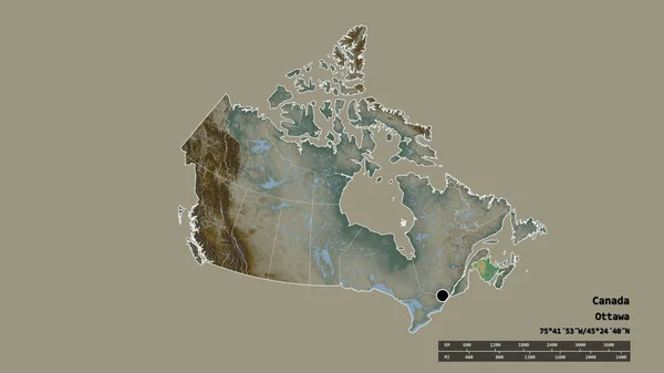 Desaturated Shape Canada Its Capital Main Regional Division Separated New — Stock Photo, Image