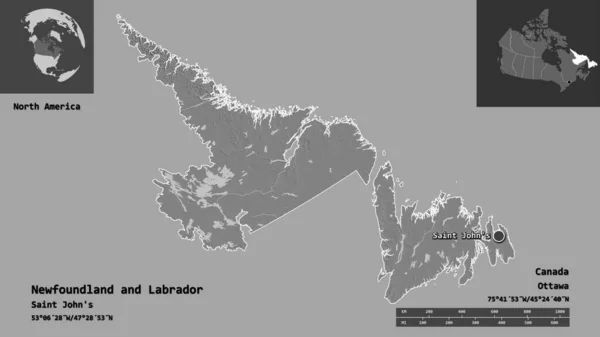 Форма Ньюфаундленду Лабрадору Провінції Канади Столиці Масштаб Відстаней Превью Етикетки — стокове фото