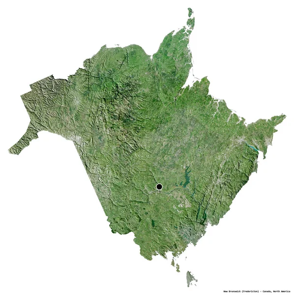 カナダの州 ニューブランズウィック州の形で その首都は白い背景に隔離されています 衛星画像 3Dレンダリング — ストック写真