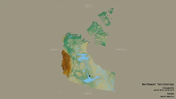 加拿大西北地区的一个地区 位于加拿大的领土上 在一个地理参考方块中 背景坚实 与世隔绝 地形浮雕图 3D渲染 — 图库照片