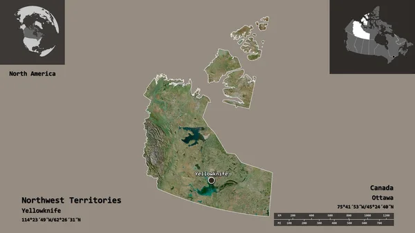 Shape Northwest Territories Territorium Kanadas Und Seine Hauptstadt Entfernungsskala Vorschau — Stockfoto