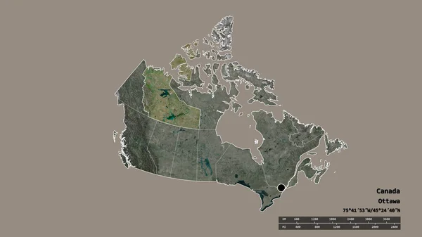 Forme Désaturée Canada Avec Capitale Principale Division Régionale Région Séparée — Photo