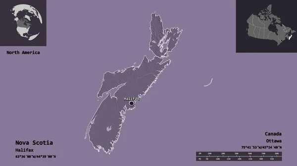 Form Nova Scotia Provinsen Kanada Och Dess Huvudstad Avståndsskala Förhandsvisningar — Stockfoto