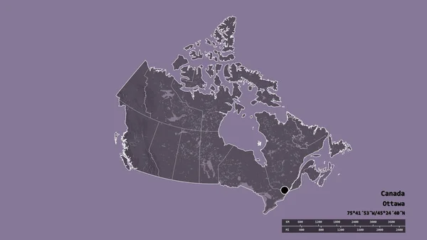 Forme Désaturée Canada Avec Capitale Principale Division Régionale Région Séparée — Photo