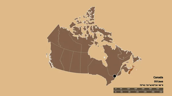 Desaturated Shape Canada Its Capital Main Regional Division Separated Nova — Stock Photo, Image