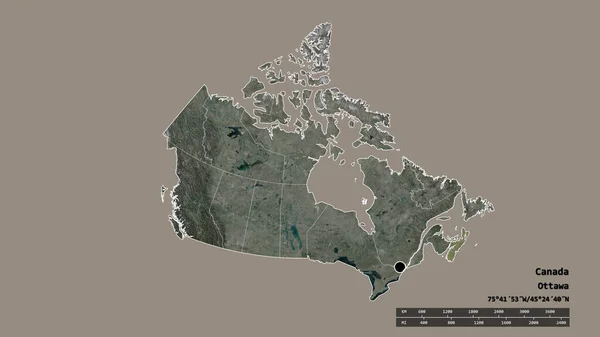 Forme Désaturée Canada Avec Capitale Principale Division Régionale Région Séparée — Photo