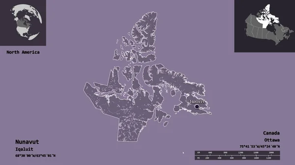 Alakja Nunavut Kanada Területe Annak Fővárosa Távolsági Skála Előnézet Címkék — Stock Fotó