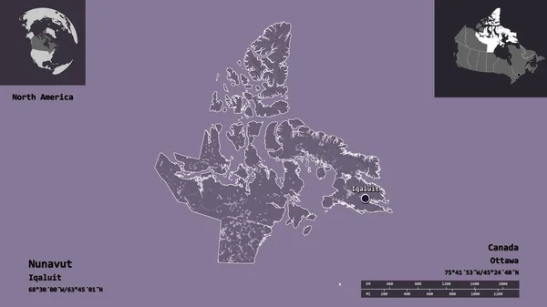 Shape Nunavut Territory Canada Its Capital Distance Scale Previews Labels — Stock Photo, Image