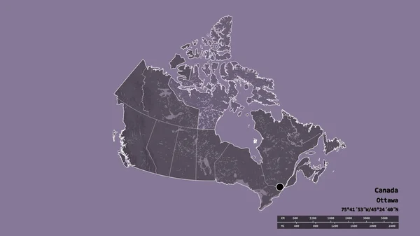 수도인 캐나다의 형태와 그리고 누나부트 지역이다 라벨이요 지형도 렌더링 — 스톡 사진