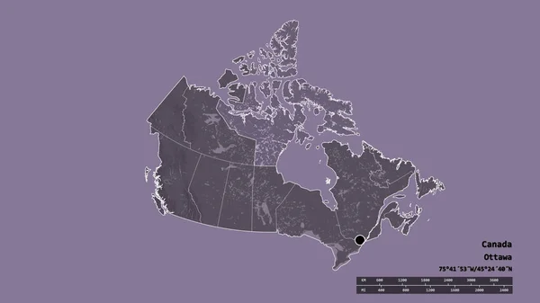 Forme Désaturée Canada Avec Capitale Principale Division Régionale Région Séparée — Photo