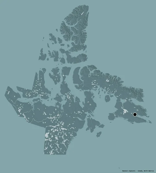 カナダの領土であるヌナヴートの形で その首都はしっかりとした色の背景に隔離されています 色の標高マップ 3Dレンダリング — ストック写真