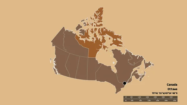 Forme Désaturée Canada Avec Capitale Principale Division Régionale Région Séparée — Photo