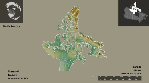 Forme Nunavut Territoire Canada Capitale Échelle Distance Aperçus Étiquettes Carte — Photo